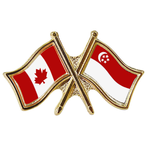 Crossed Flag Pins Canada-Singapore Flags